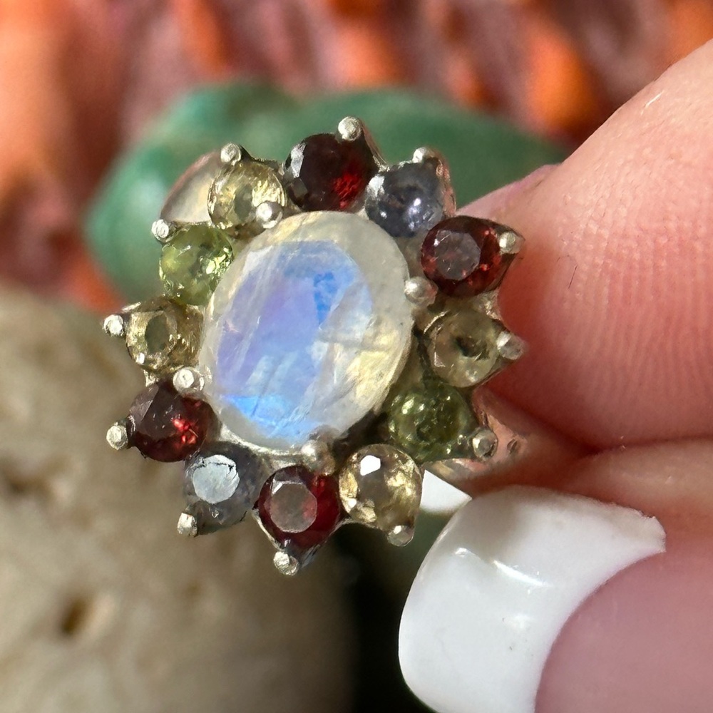 Rainbow Moonstone Multi Gemstone Sterling Silver … - image 1